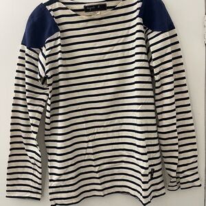 agnès b. Striped Long Sleeve Top in Navy Blue & White Stripes